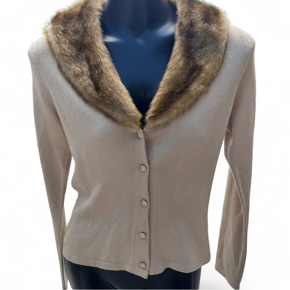HeartSoul Beige Cardigan with Faux Fur Trim